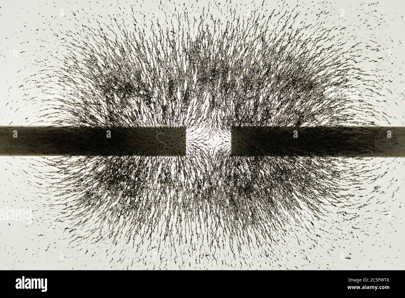 I poli magnetici con la stessa polarità respingono le particelle metalliche Foto Stock