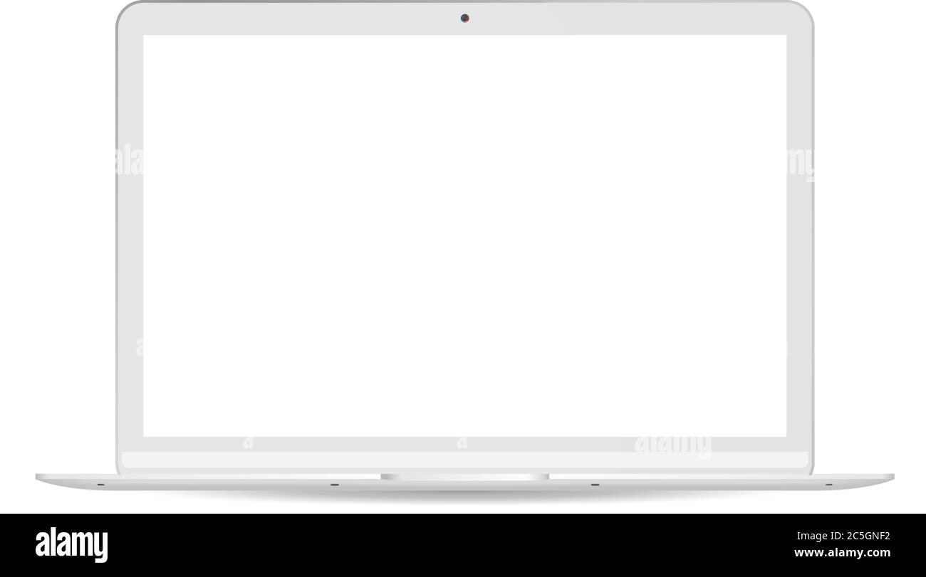 Computer portatile con schermo lcd bianco. Illustrazione realistica del mockup del notebook vettoriale. Design moderno di alta qualità. Illustrazione Vettoriale