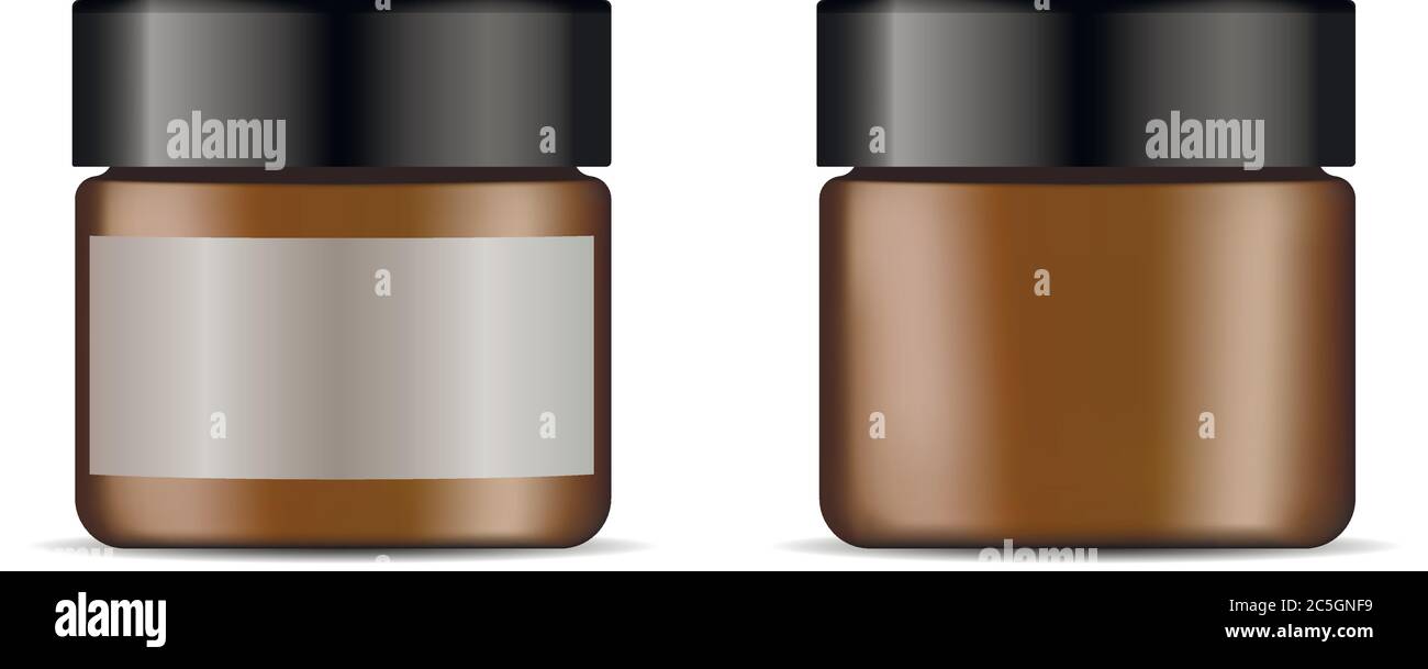 Annunci di vasetto crema facciale. Illustrazione vettoriale del set di confezionamento cosmetico rotondo con coperchio per prodotti per la cura del viso: Crema, idratante, polvere, burro. Illustrazione Vettoriale