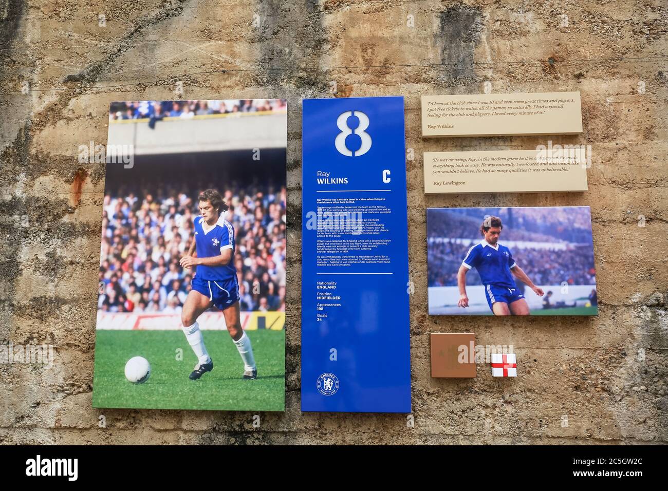 Londra, Regno Unito. Il muro di Shed. Ray Wilkins. Chelsea Football Club. Stadio Stamford Bridge a Fulham. Credito: Waldemar Sikora Foto Stock