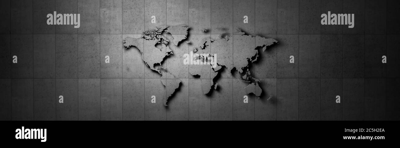 Mappa del mondo di fronte al muro di cemento Banner Foto Stock