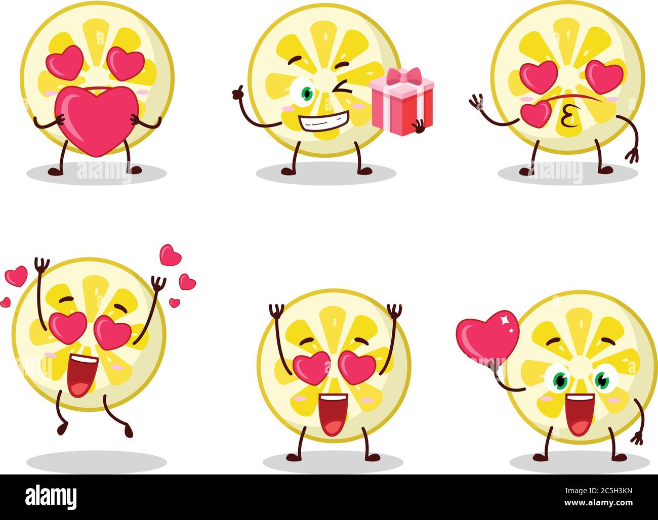 Limone fetta cartoon personaggio con amore simpatico emoticon Illustrazione Vettoriale