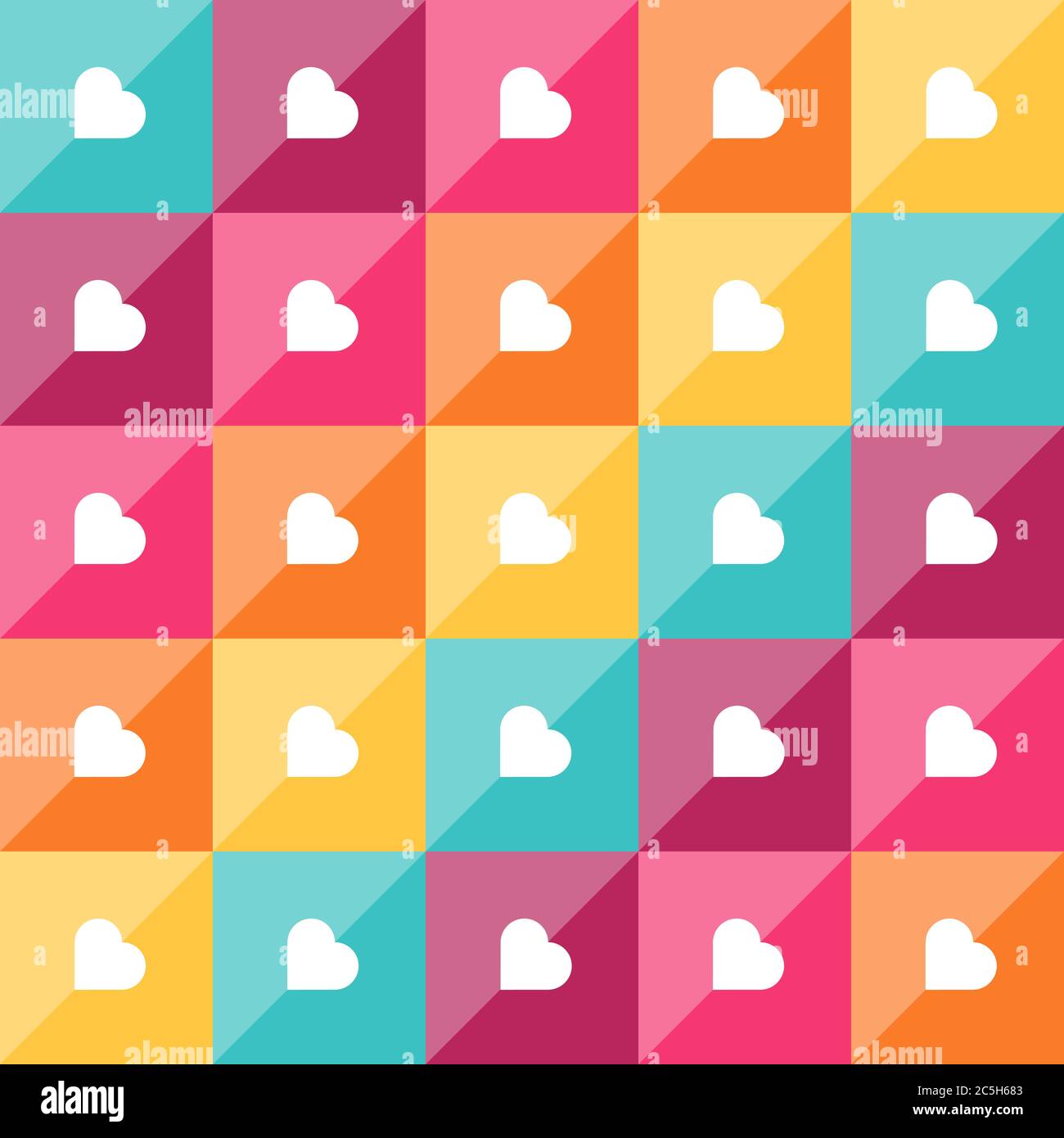 Motivo geometrico con elementi a forma di diamante e cuori. Sfondo vettoriale astratto colorato Illustrazione Vettoriale