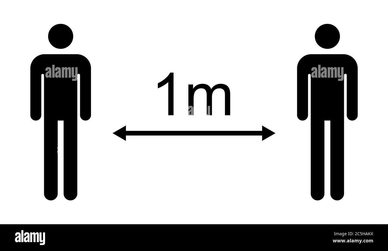 Vettore di icone di social distancing isolato su sfondo bianco. Covid-19 allarme con segno man, illustrazione vettoriale . Illustrazione Vettoriale
