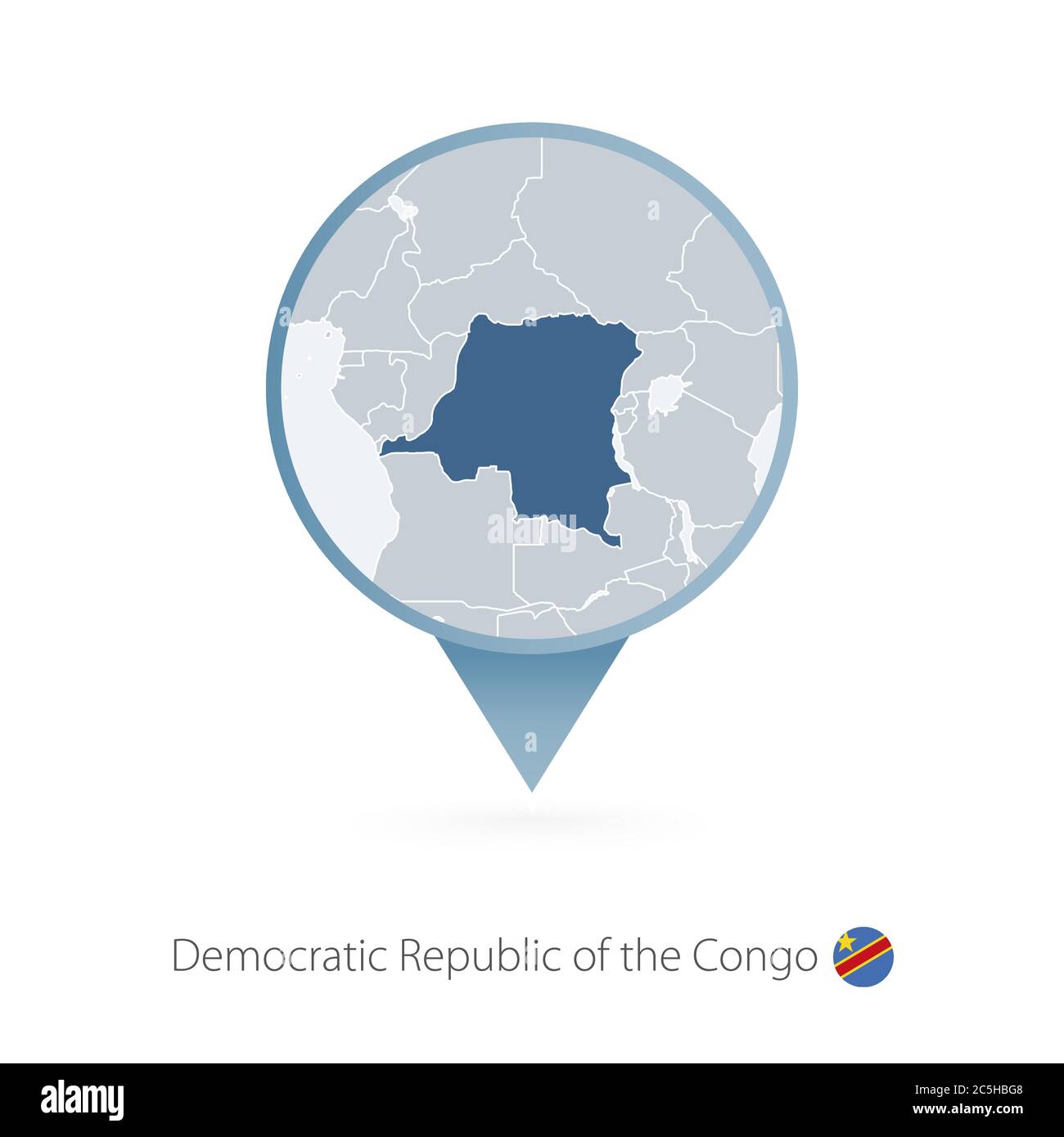 Mappa con mappa dettagliata della Repubblica Democratica del Congo e dei paesi vicini. Illustrazione Vettoriale