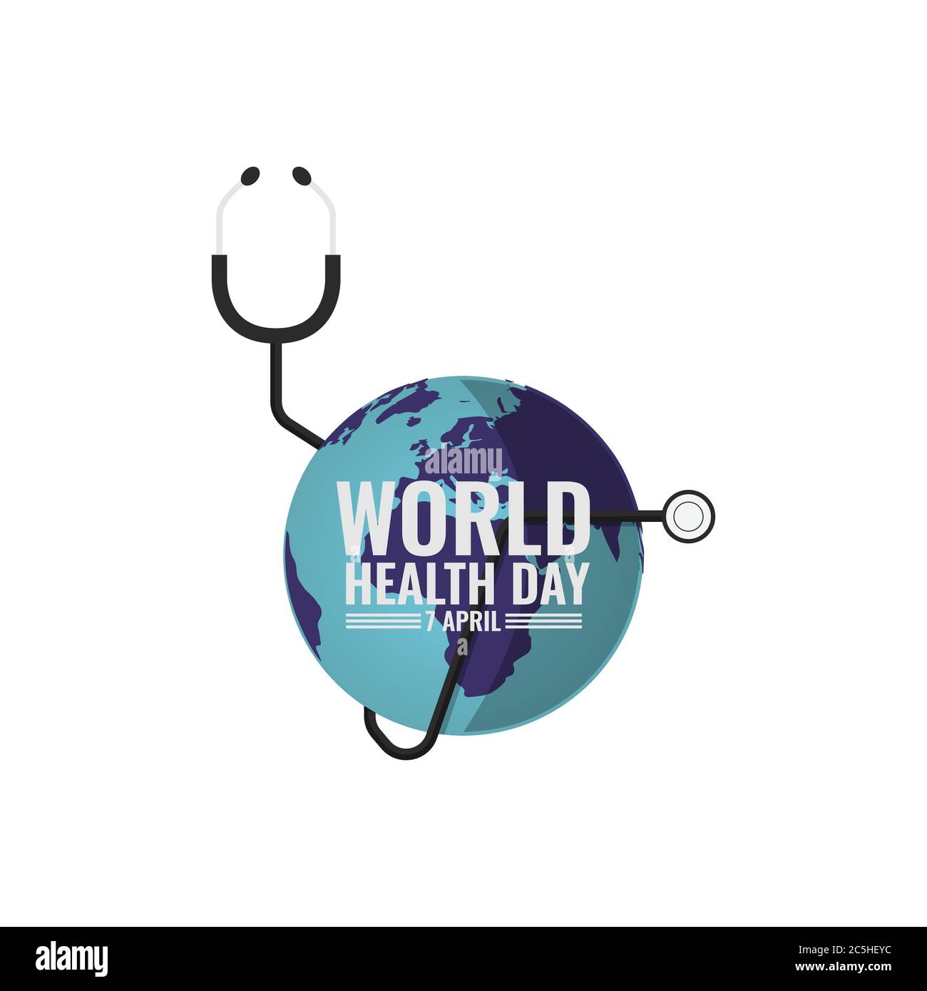 Giornata mondiale di salute background. Concetto di Giornata Mondiale della Sanità. Illustrazione vettoriale con stetoscopio e terra Illustrazione Vettoriale