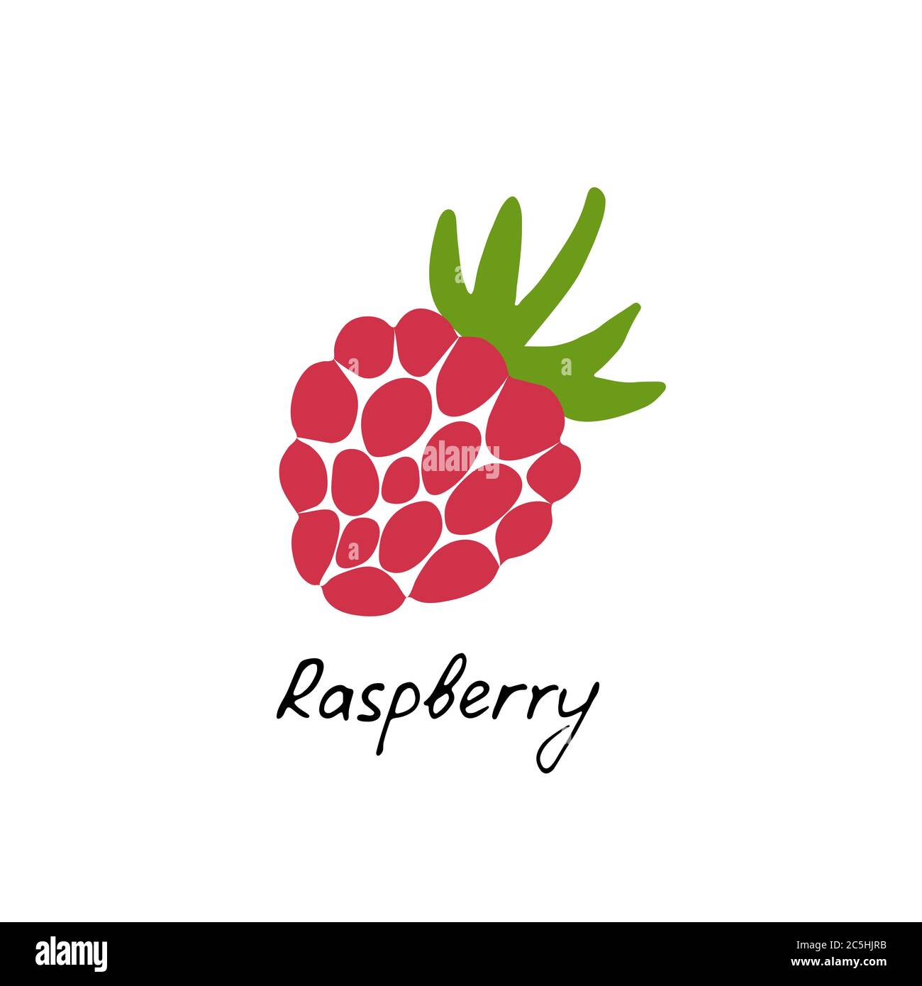 Logo di lampone disegnato a mano. Icona di Berry e iscrizione di lamponi. Illustrazione vettoriale . Illustrazione Vettoriale