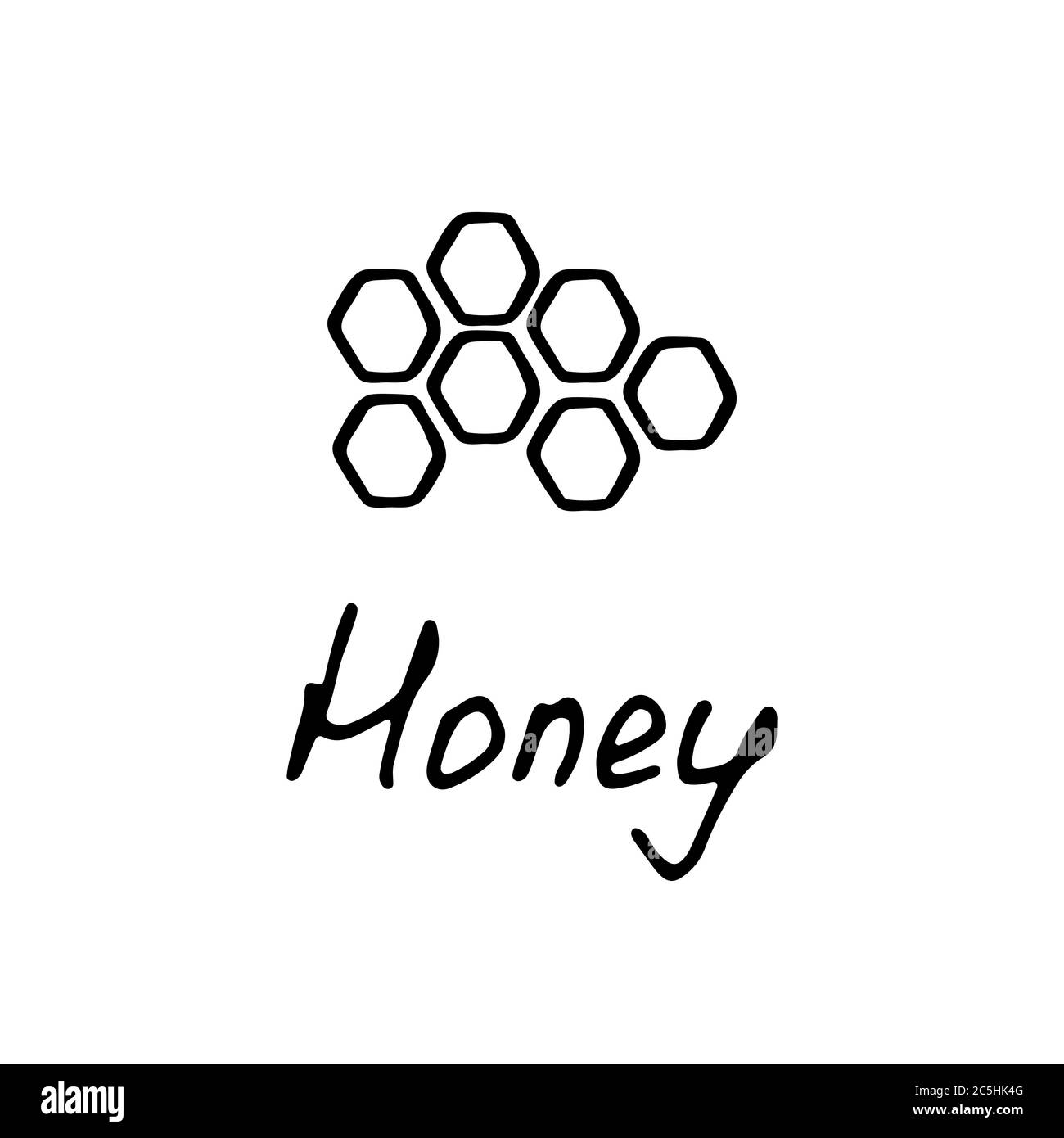 Logo miele. Icona disegnata a mano e iscrizione scritta a mano. Illustrazione vettoriale Illustrazione Vettoriale