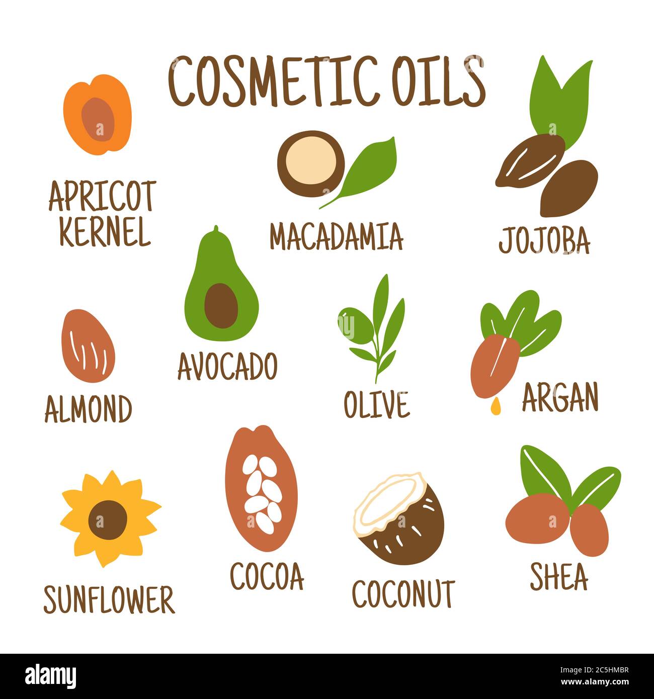 Oli cosmetici. Dadi da cui si sprizzano gli oli. Oli nutrienti per la bellezza della pelle. Icone vettoriali Illustrazione Vettoriale