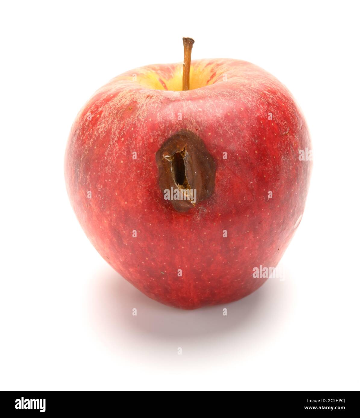 Vista laterale mela marcia su sfondo bianco Foto Stock