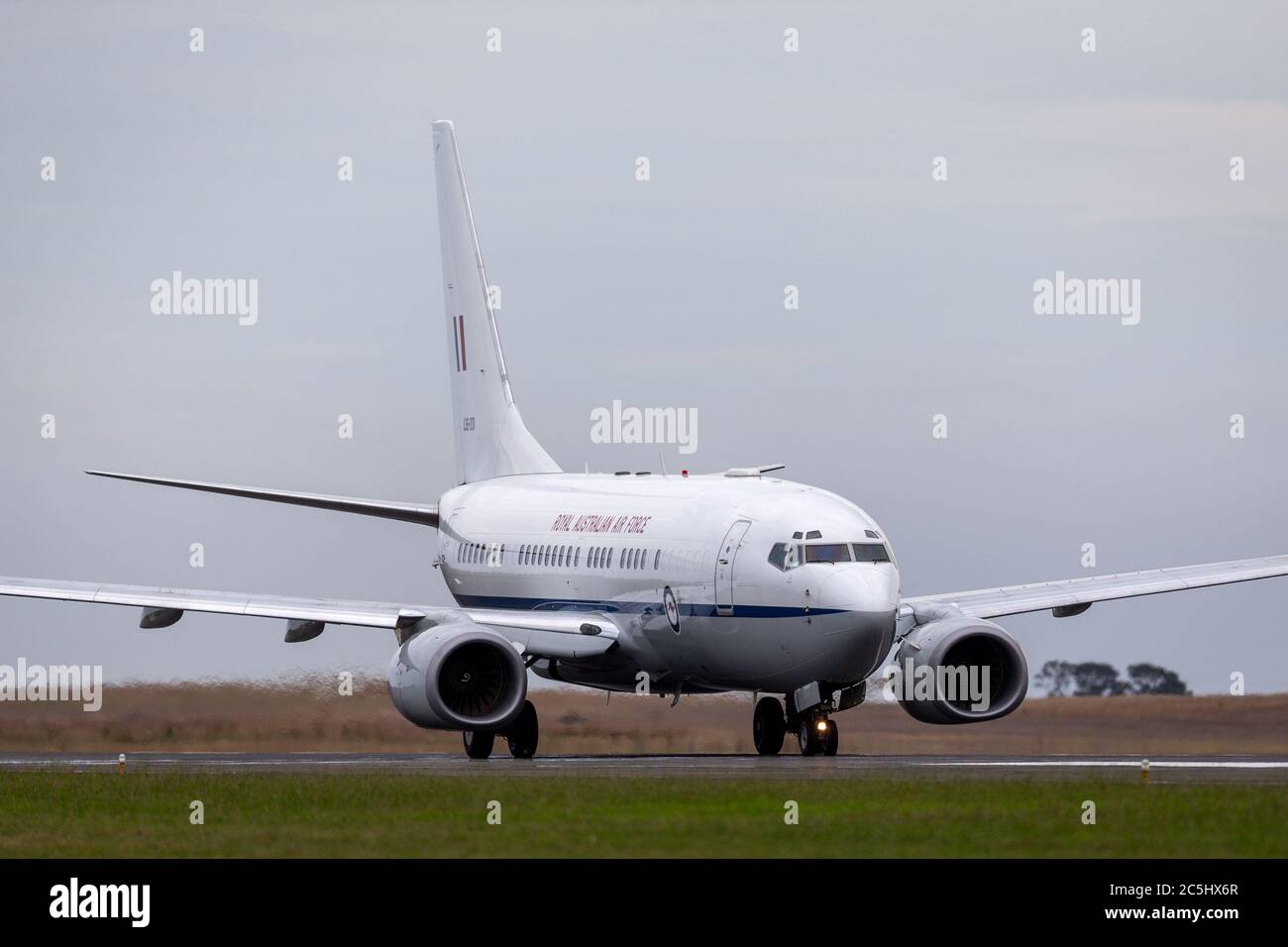 Royal Australian Air Force (RAAF) Boeing 737-7DF aereo da trasporto VIP A36-001 da 34 Squadron basato a RAAF Fairbairn, Canberra. Foto Stock