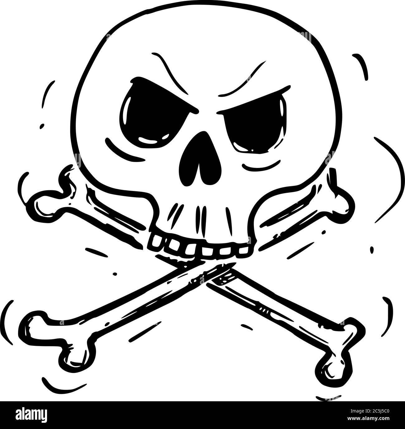 Disegno vettoriale cartoon illustrazione concettuale di crossbone, cranio e ossa avvertimento pericolo simbolo veleno. Illustrazione Vettoriale