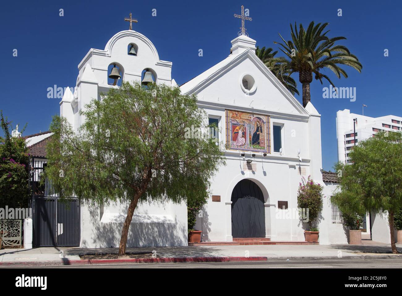 Chiesa cattolica nostra Signora Regina degli Angeli a El Pueblo de los Angeles, California, Stati Uniti. Foto Stock