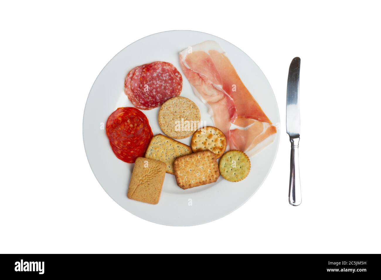 Piatto di salumi e biscotti salati Foto Stock