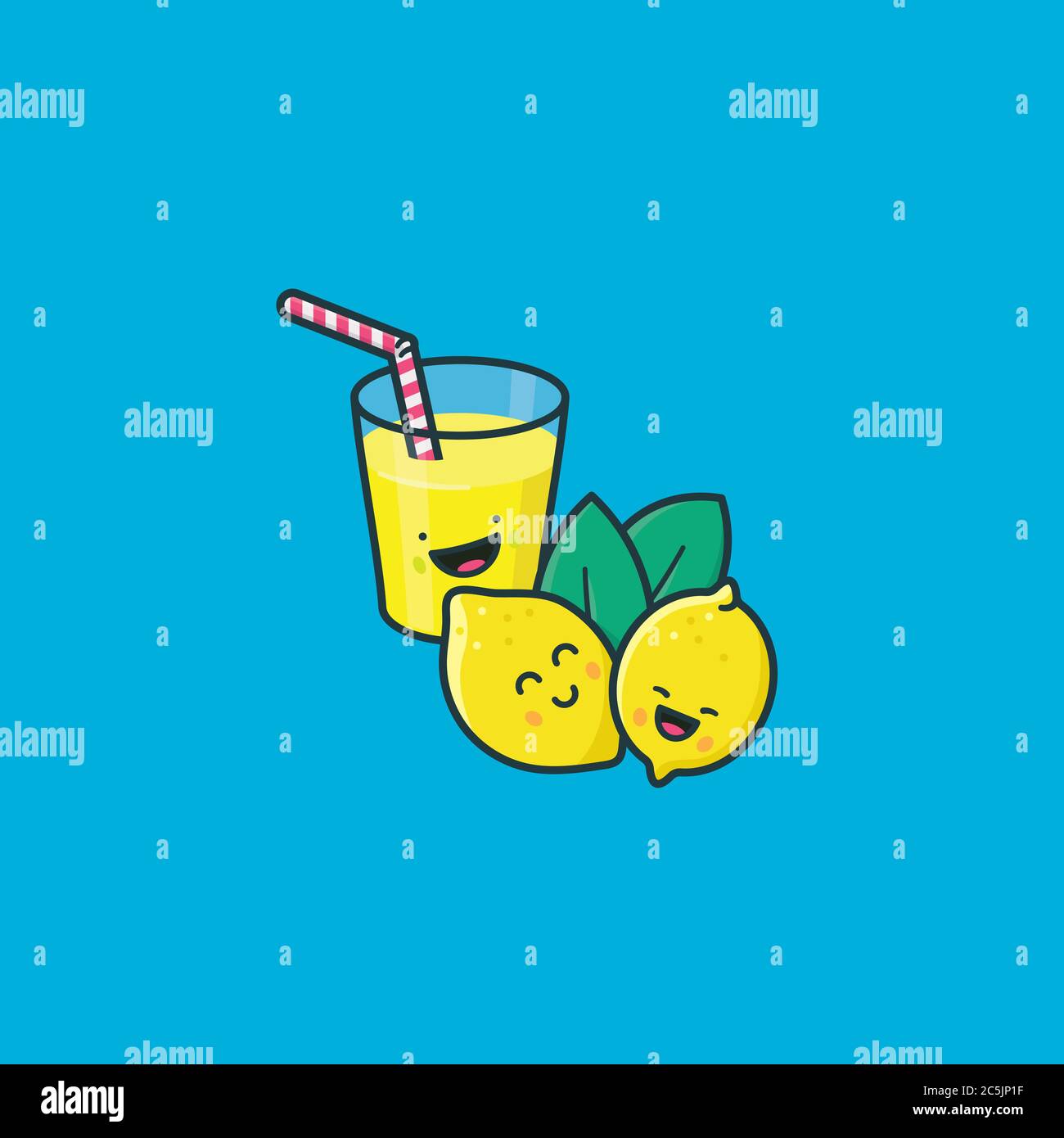 Kawaii simpatici limoni e limonata illustrazione vettoriale per il giorno della SCUD. Salva il fumetto e scollega il concetto di dramma. Se la vita ti dà limoni fare limonata Illustrazione Vettoriale