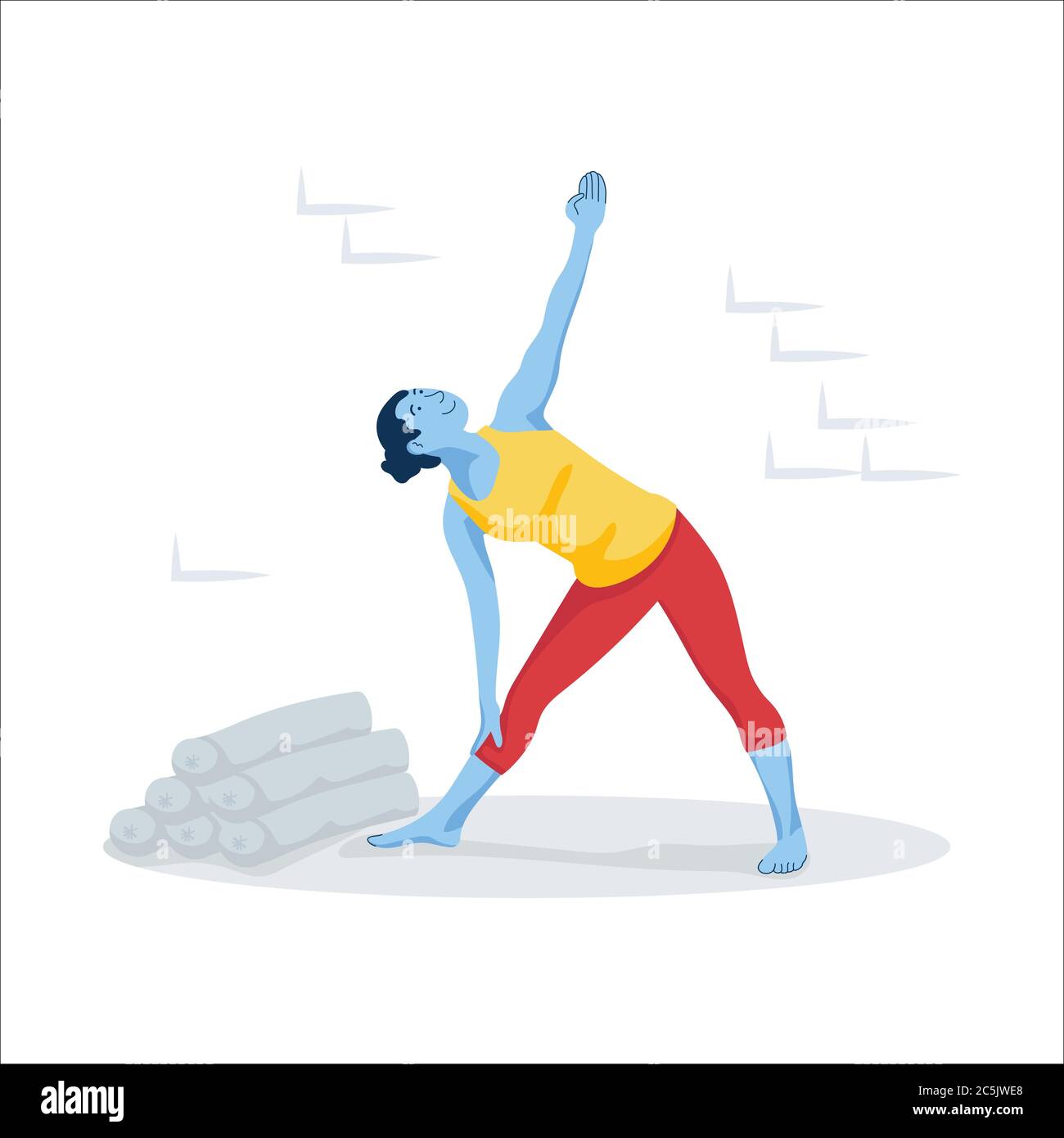 Giovane donna in posa yoga sul pavimento. Illustrazione Vettoriale