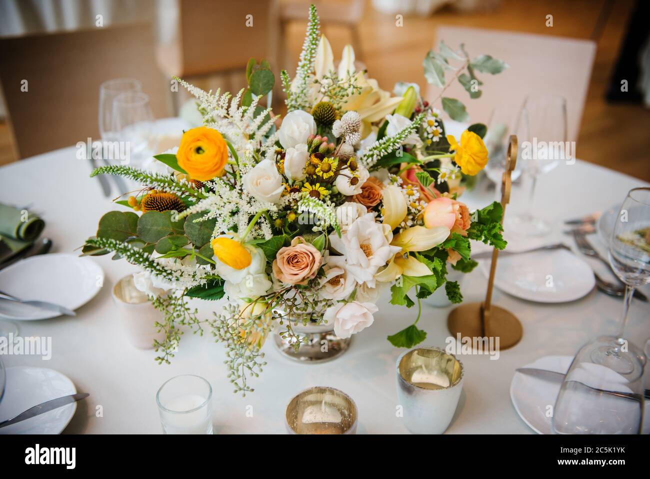 Centerpiece floreale in occasione di un evento Foto Stock