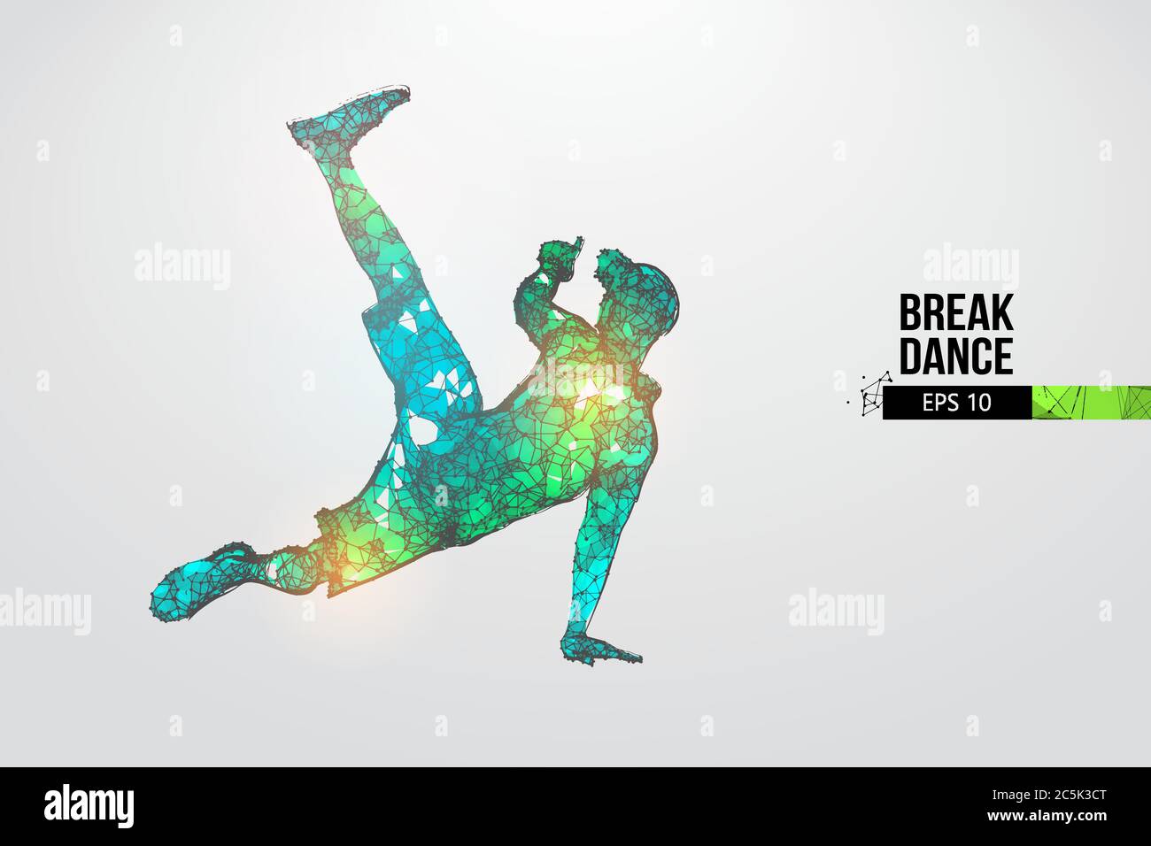 Silhouette astratta di una ballerina di orata a reticolo. Ballo adolescente hip-hop. Man BBoy da particelle su sfondo bianco. Organizzazione pratica di Illustrazione Vettoriale