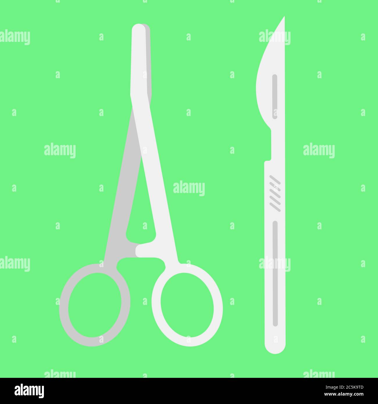 Bisturi e morsetto medico per web, mobile e infografiche. Illustrazione vettoriale. Illustrazione Vettoriale