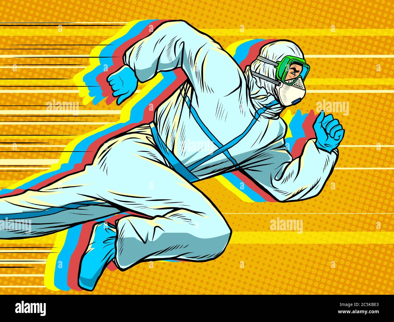 Hero medico corre. Covid19 epidemia di coronavirus Illustrazione Vettoriale