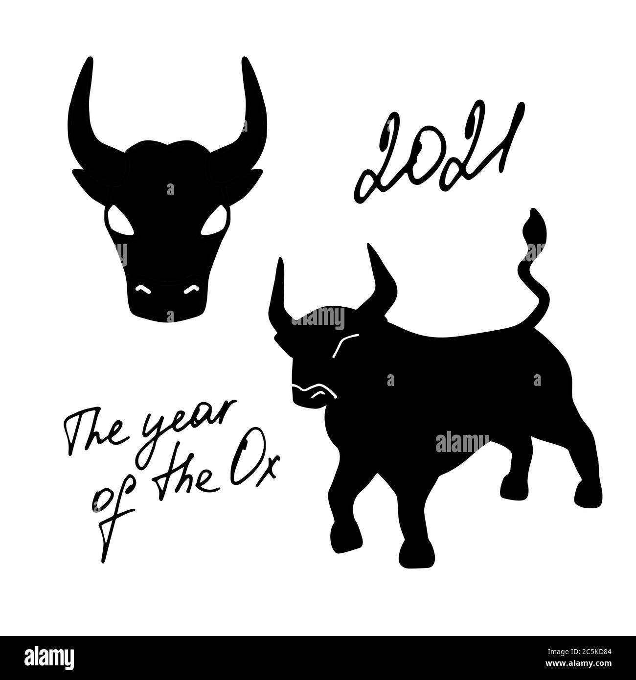Segno zodiacale cinese Ox. Felice anno nuovo 2021 Illustrazione Vettoriale