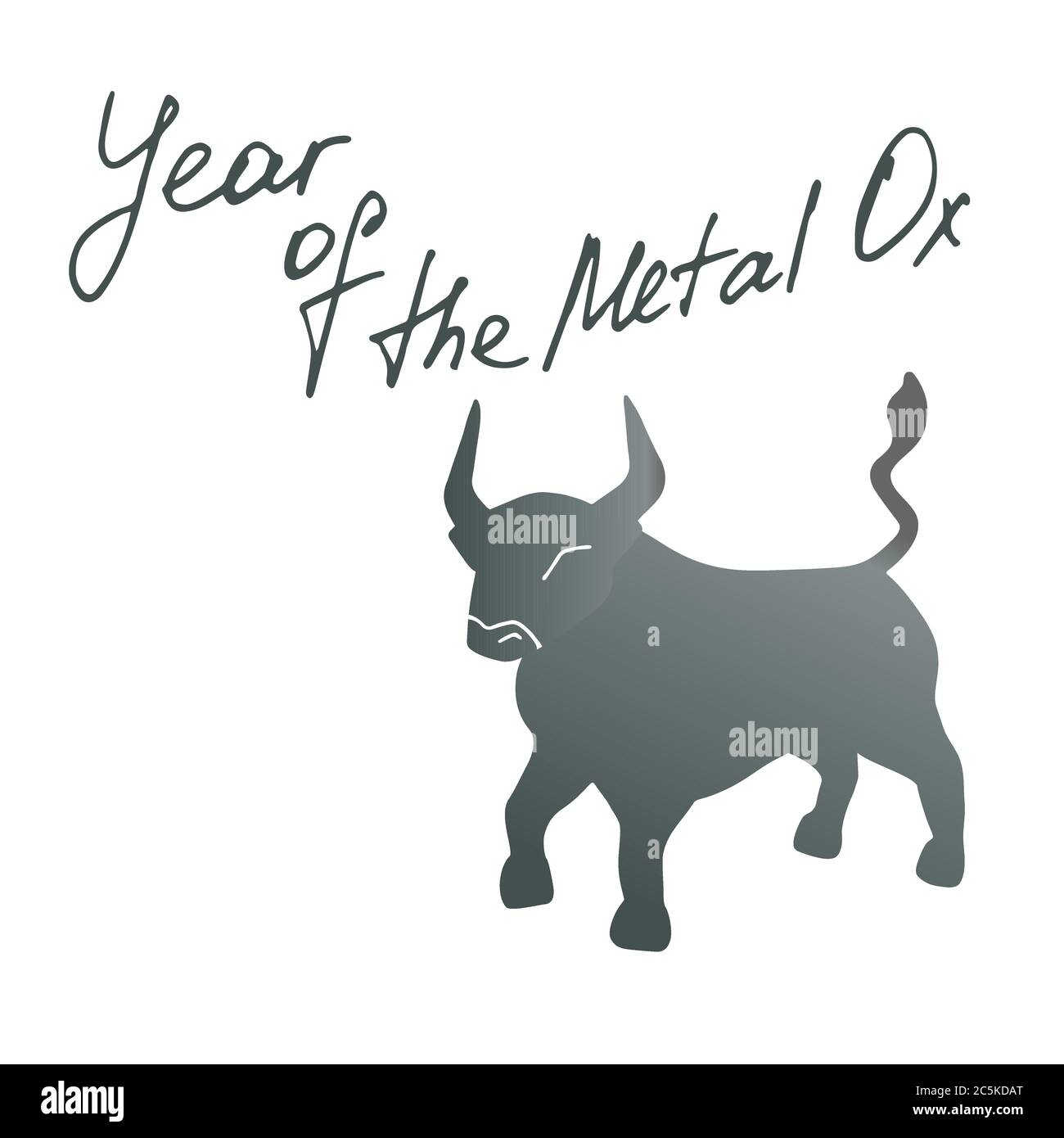 2021 anno del metallo Ox. Icona Bull. Illustrazione vettoriale disegnata a mano Illustrazione Vettoriale