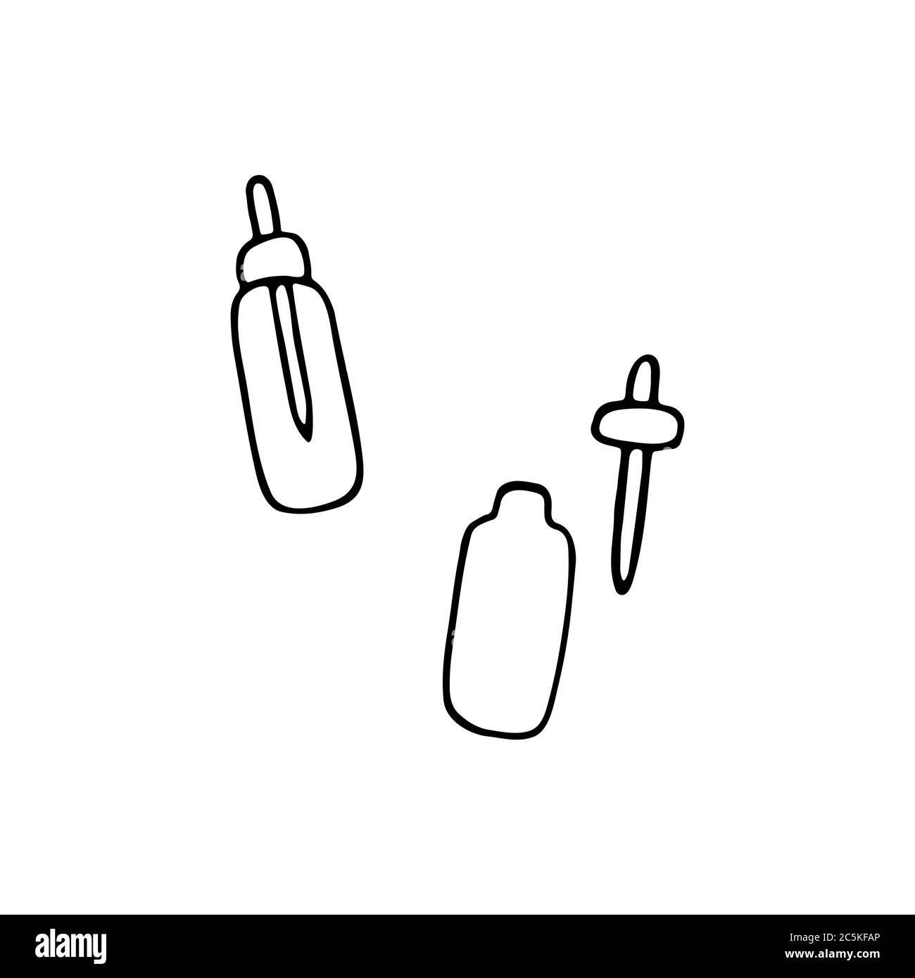 Bottiglia cosmetica di olio di fiale di essenza di siero. Pacchetto prodotti di bellezza, illustrazione vettoriale. Grafico disegnato a mano. Illustrazione Vettoriale