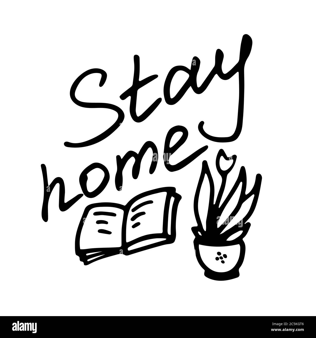 Iscrizione Stay Home. Concetto di virus corona. Illustrazione della quarantena. Illustrazione Vettoriale