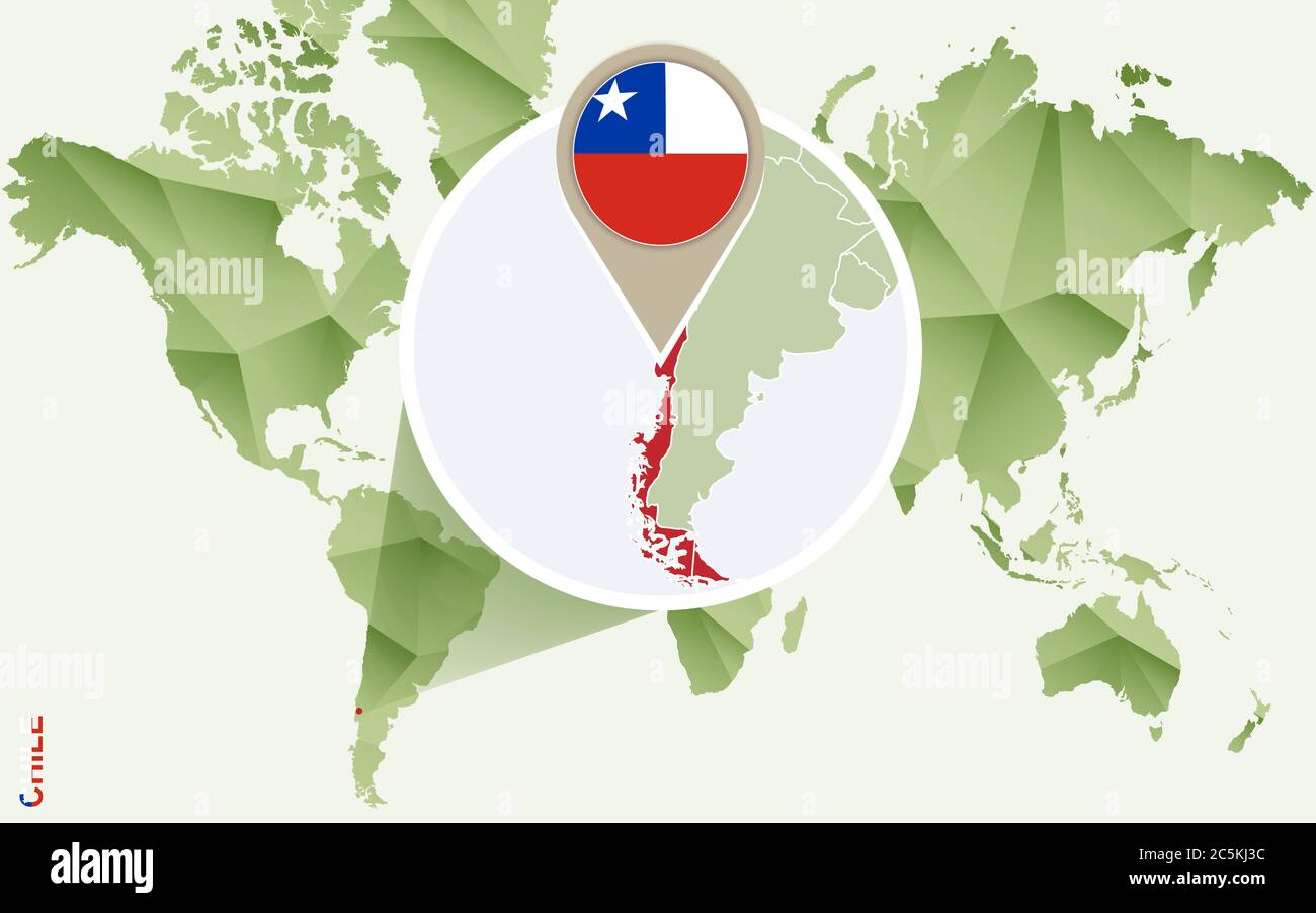 Infografica per il Cile, mappa dettagliata del Cile con bandiera. Mappa grafica verde di Info vettoriali. Illustrazione Vettoriale