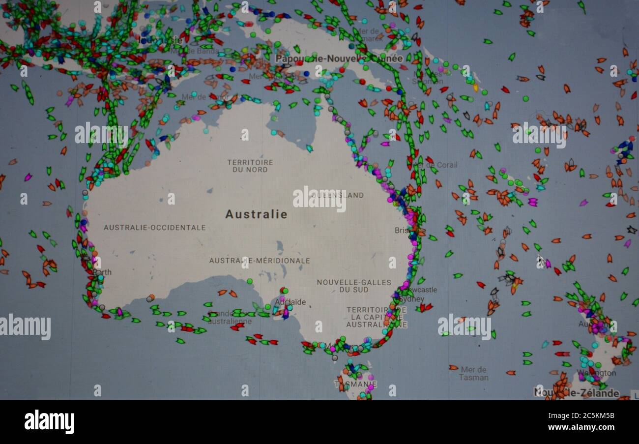 Mappa australiana con traffico marittimo sul sito internet di Pilotes Maritimes Foto Stock