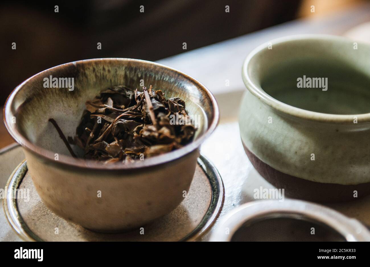 dettagli delle foglie di tè Foto Stock