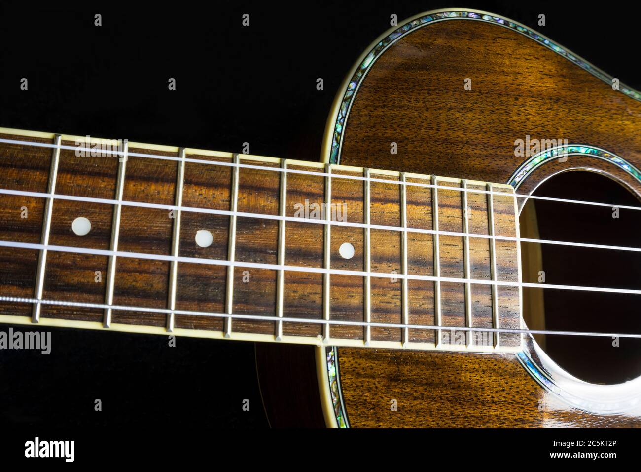 Primo piano Foto di un bellissimo Ukulele di legno Foto Stock