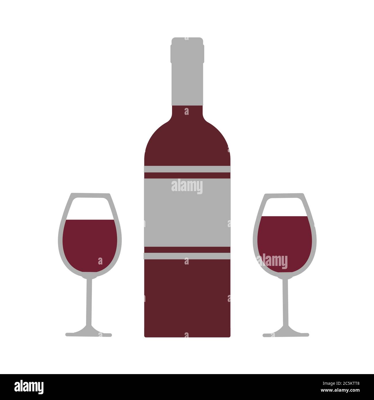 Bicchiere di vino e bottiglia su sfondo bianco. Illustrazione vettoriale in stile piatto alla moda. ESP 10. Illustrazione Vettoriale