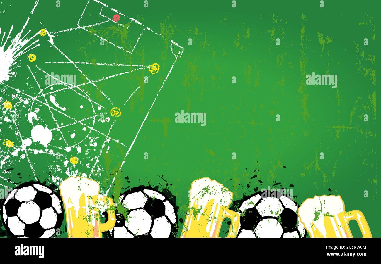 sfondo vettoriale palla da calcio, motivo, struttura, palla da calcio e birra, mock-up, illustrazione vettoriale modello, conetto di visione pubblico Illustrazione Vettoriale