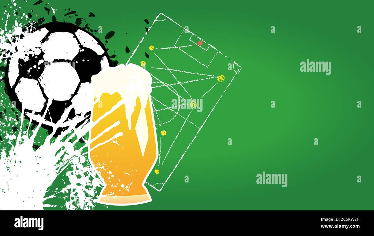 sfondo vettoriale palla da calcio, motivo, struttura, palla da calcio e birra, mock-up, illustrazione vettoriale modello, conetto di visione pubblico Illustrazione Vettoriale