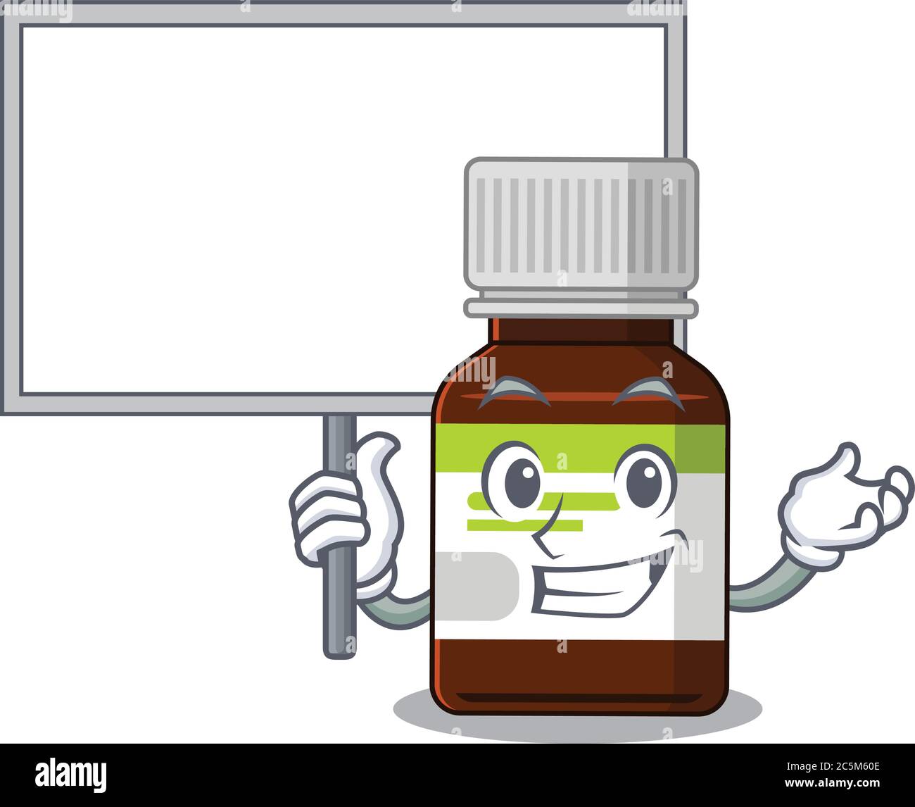 Immagine cartoon di una bottiglia antibiotica mascotte stile di disegno porta una tavola Illustrazione Vettoriale