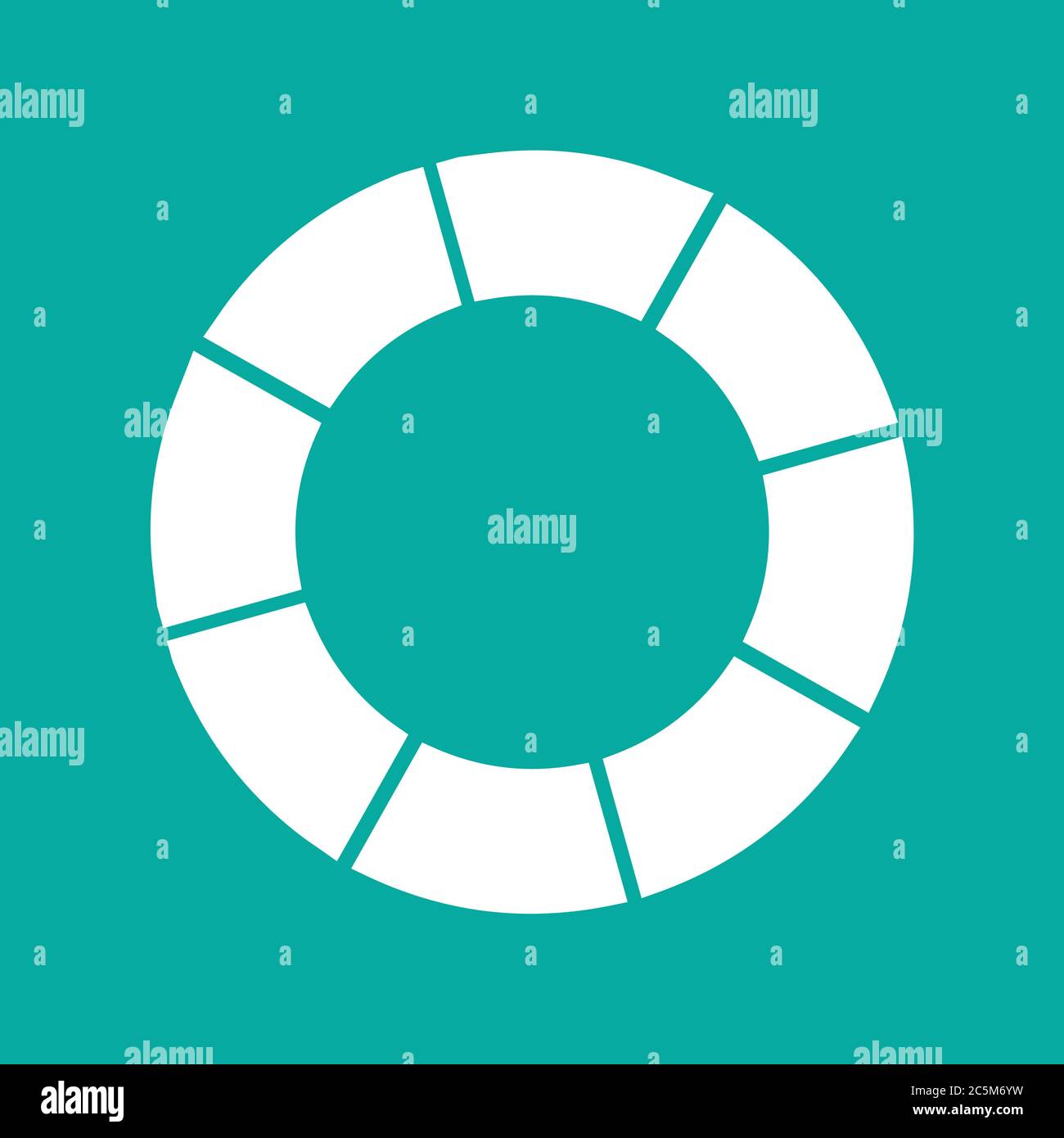 Icona diagramma a torta. Per siti Web e applicazioni. Immagine su sfondo turchese. Illustrazione vettoriale a linea piatta. Illustrazione Vettoriale