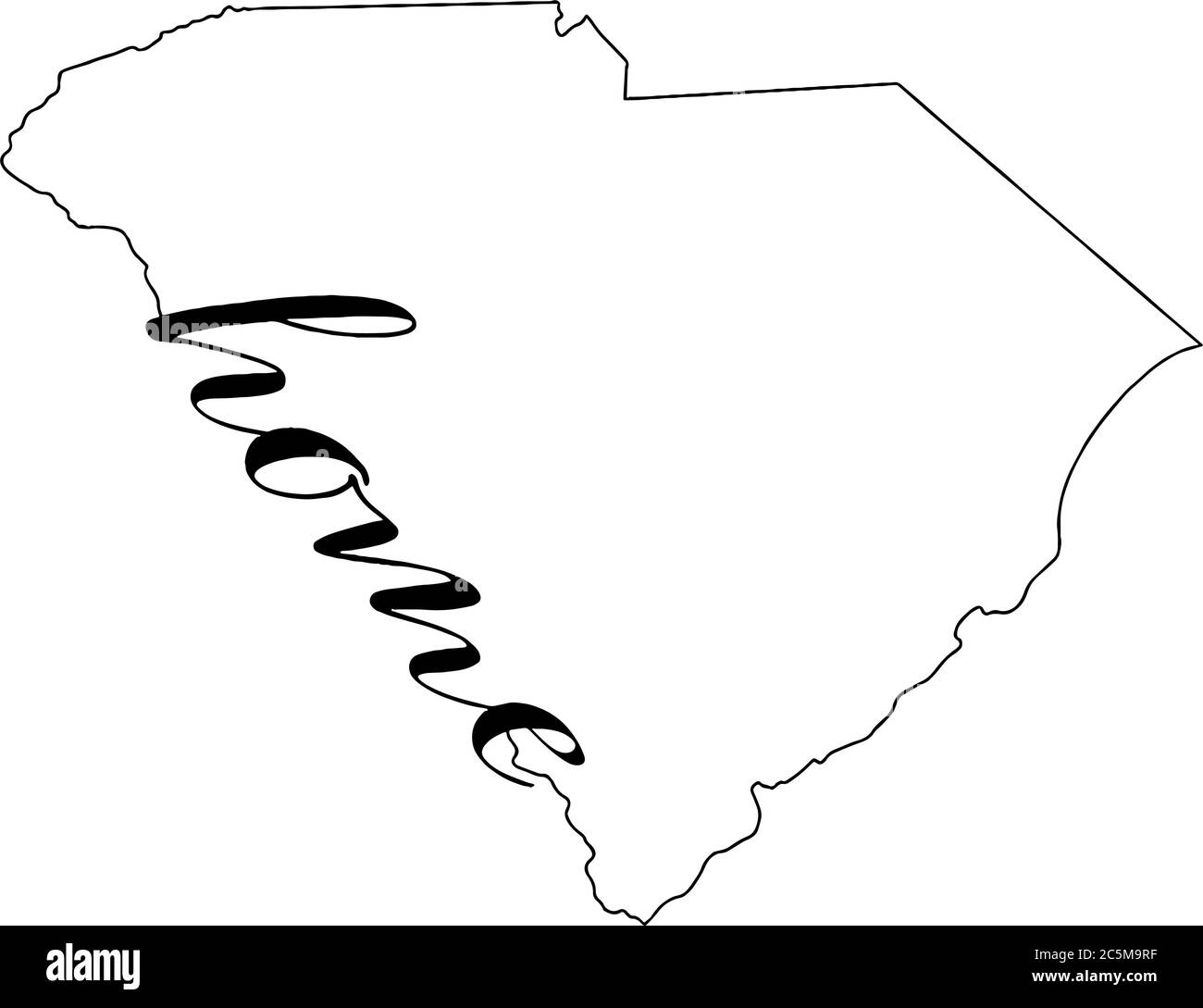 Mappa del South Carolina contorno con la parola home scritta nel contorno, isolato su sfondo bianco Illustrazione Vettoriale