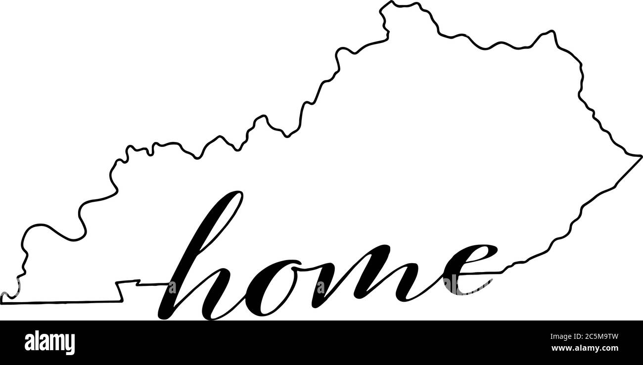 Kentucky stato mappa contorno con la parola home scritto nel contorno, isolato su sfondo bianco Illustrazione Vettoriale