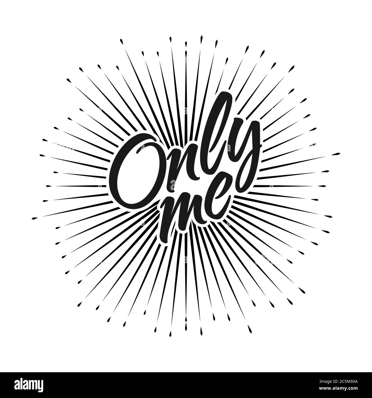 Scritta stilizzata SOLO ME su uno sfondo fuochi d'artificio, isolato su uno sfondo bianco per striscioni, poster, t-shirt e tema di design Illustrazione Vettoriale