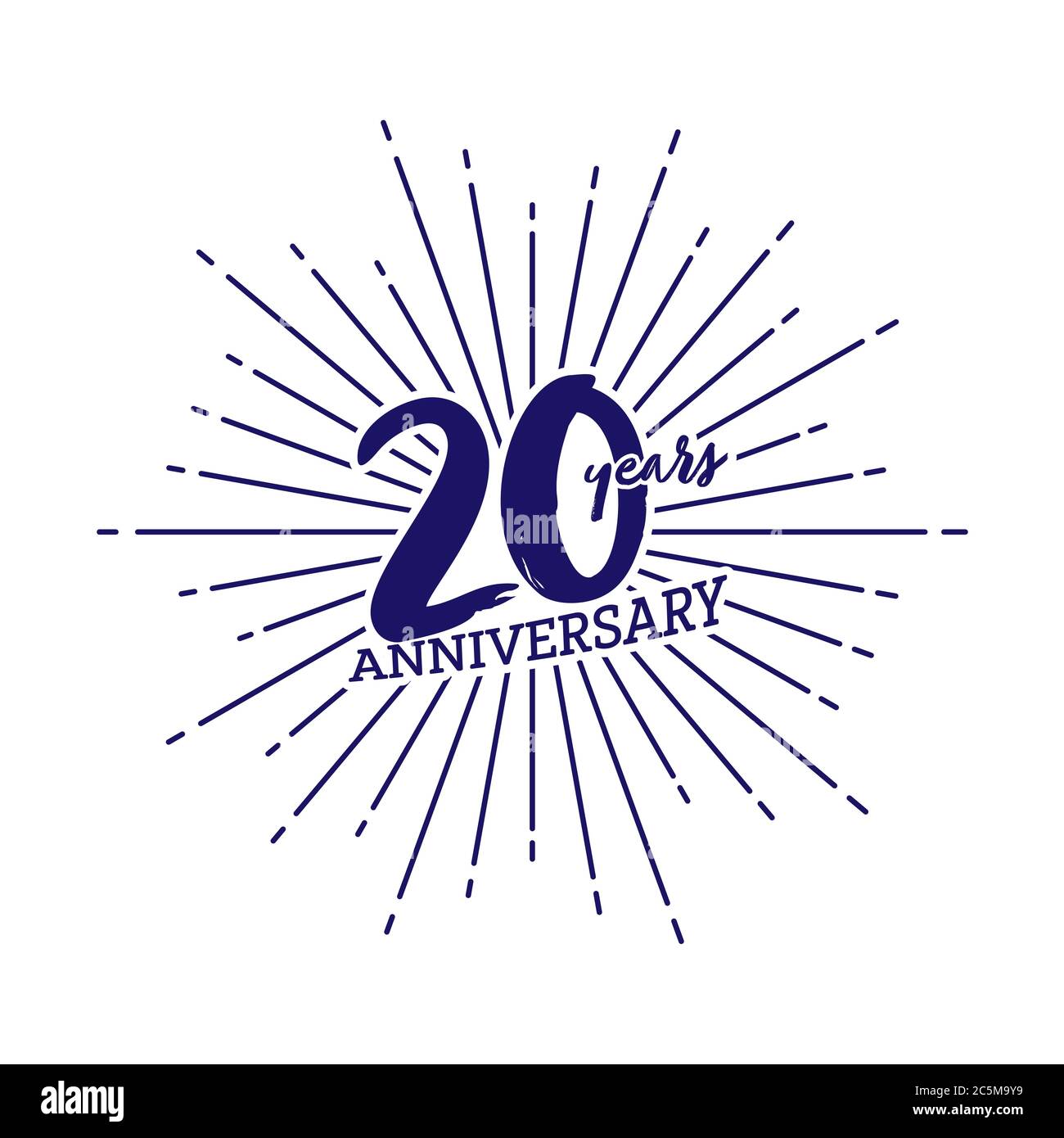 Congratulazioni per il ventesimo anniversario. Illustrazione vettoriale modificabile. Numero 20 sullo sfondo di fuochi d'artificio Illustrazione Vettoriale