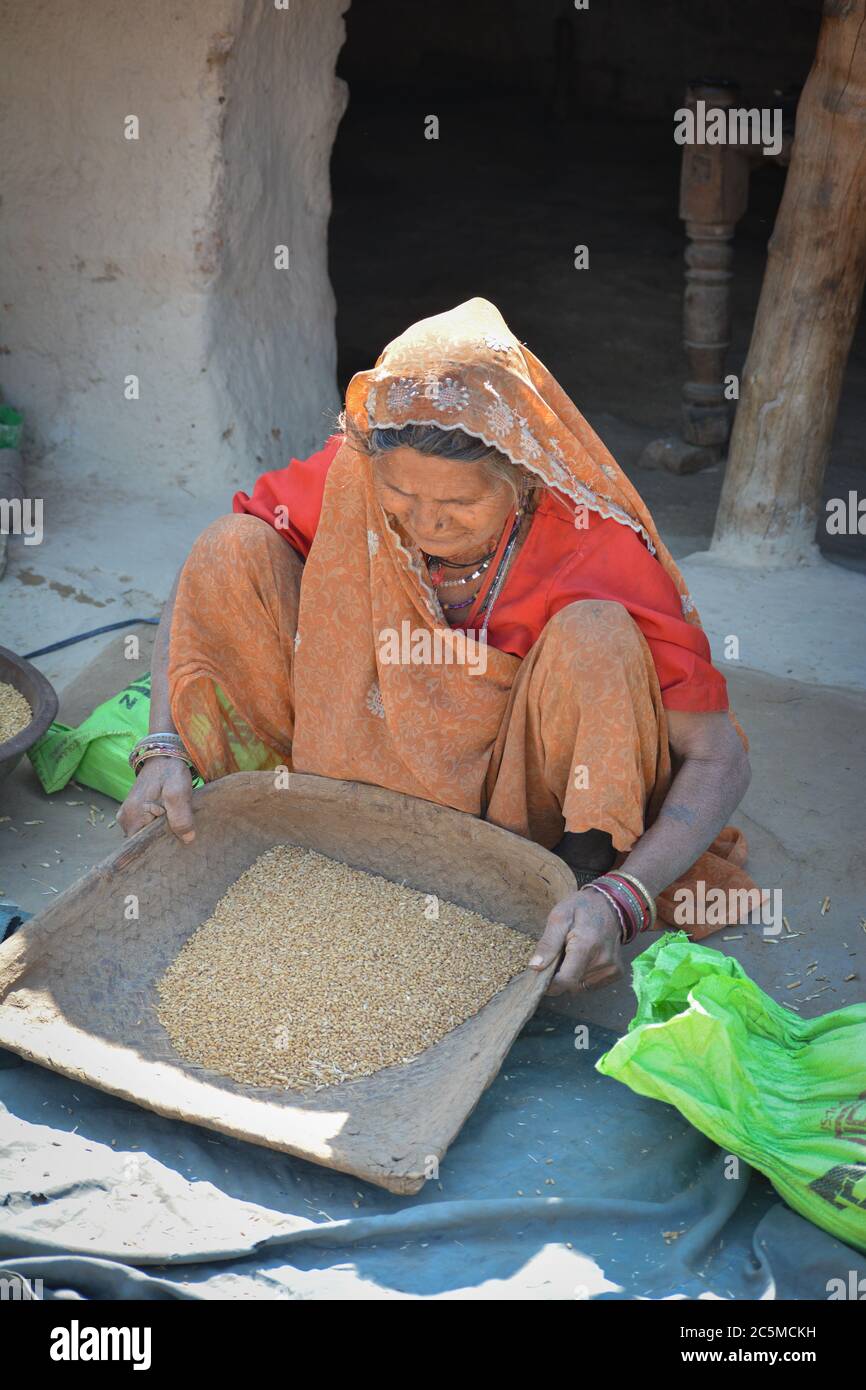 TIKAMGARH, MADHYA PRADESH, INDIA - 03 FEBBRAIO 2020: Una donna anziana in un villaggio indiano. Foto Stock