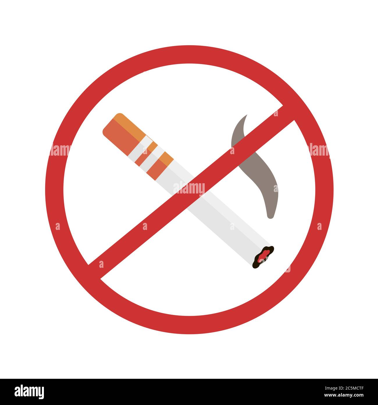 Cartello di divieto di fumo su sfondo bianco. EPS 10 in stile piatto e alla moda isolato. Illustrazione Vettoriale