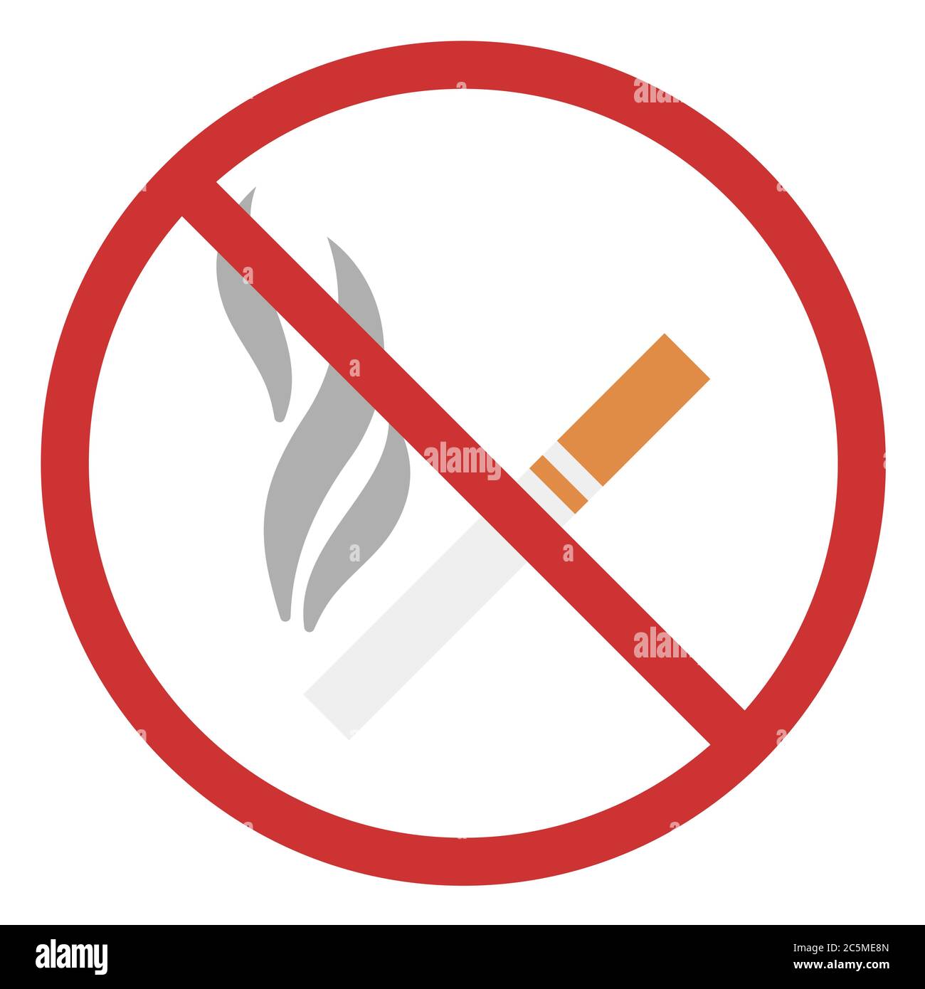 Cartello di divieto di fumo su sfondo bianco. EPS 10 in stile piatto e alla moda isolato. Illustrazione Vettoriale