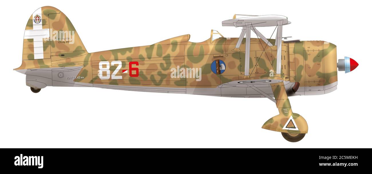 Fiat CR.42 Falco dell'82° volo 13° Gruppo Italian Royal Air Force, Airfield Gambut, settembre 1940 Foto Stock