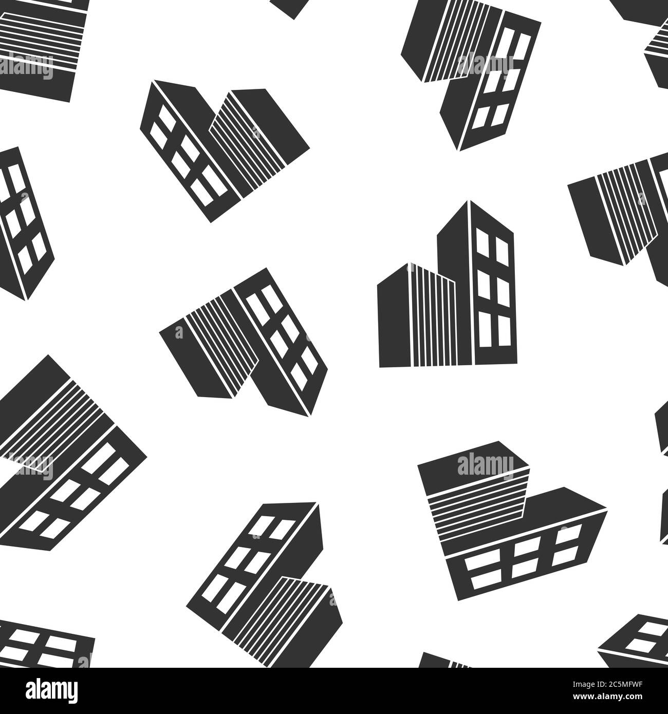 Icona di costruzione in stile piatto. Illustrazione vettoriale grattacielo su sfondo bianco isolato. Architettura concetto aziendale di modello senza soluzione di continuità. Illustrazione Vettoriale