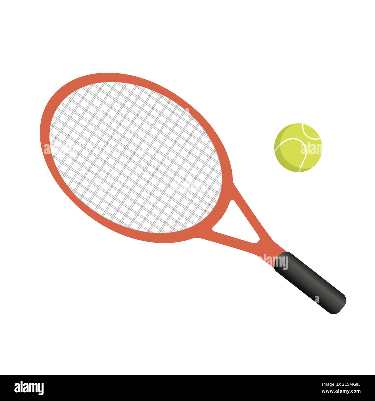 Racchetta da tennis con palla gialla su sfondo bianco. Illustrazione vettoriale in stile piatto alla moda. EPS 10 Illustrazione Vettoriale