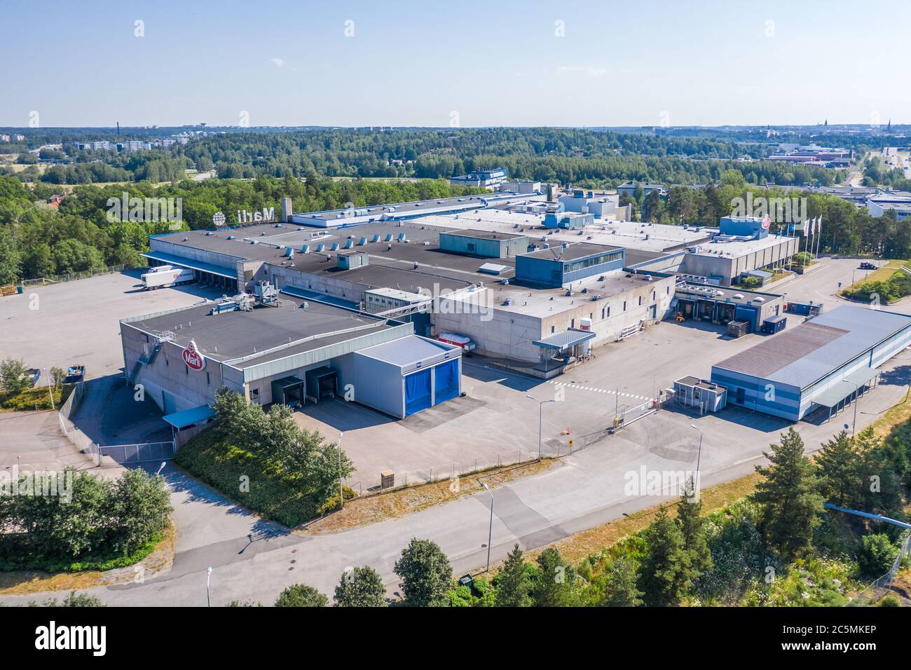 Vista aerea della Juice Factory Eckes-Granini a Turku, Finlandia in estate Foto Stock