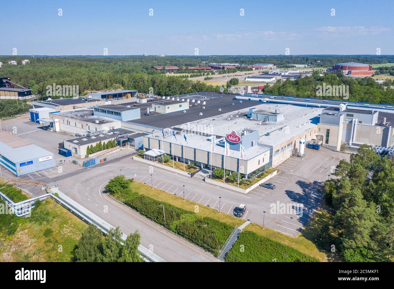 Vista aerea della Juice Factory Eckes-Granini a Turku, Finlandia in estate Foto Stock