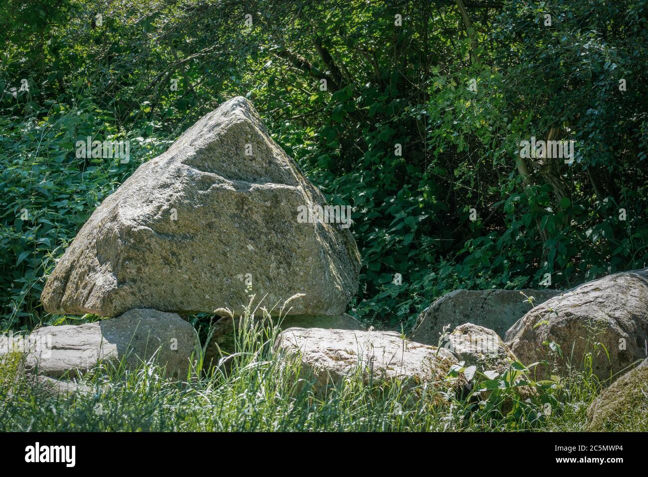 Le pietre preistoriche e i monumenti megaliti a Lancken Granitz, sull'isola del mar baltico Ruegen Foto Stock